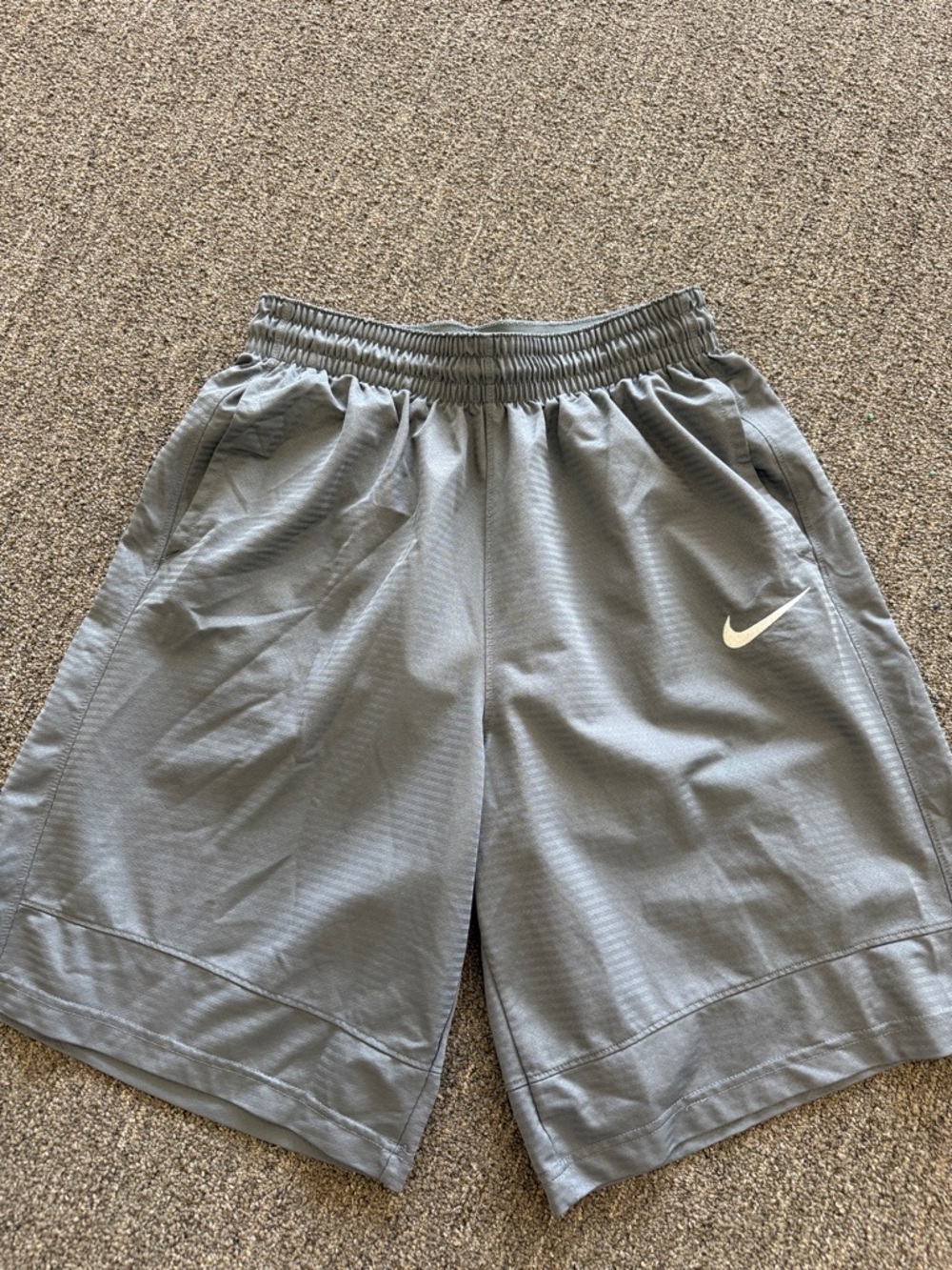 Nike Men's Gray Athletic Training Shorts with White Swoosh